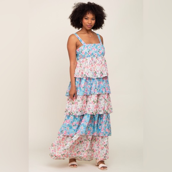 Floral Colorblock Tiered Maxi Dress - Picture 2 of 2